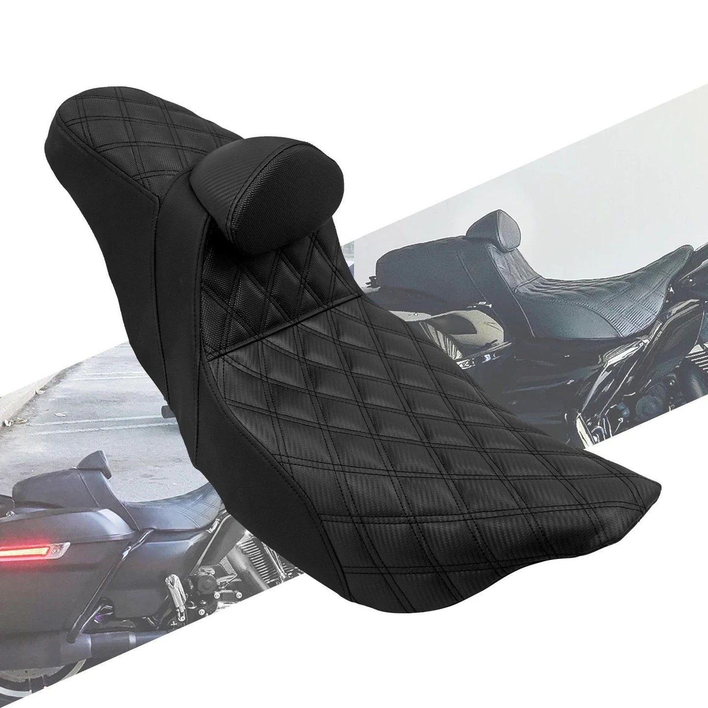 Almofada de Assento Duplo Dianteiro para Piloto Traseiro para Passageiro de Moto com Encosto para Harley Touring Road King FLTRX FLHTK Ultra 09-2023