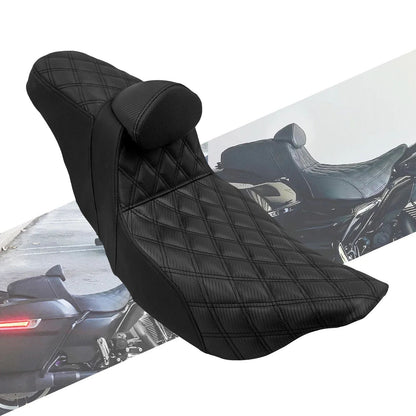 Almofada de Assento Duplo Dianteiro para Piloto Traseiro para Passageiro de Moto com Encosto para Harley Touring Road King FLTRX FLHTK Ultra 09-2023
