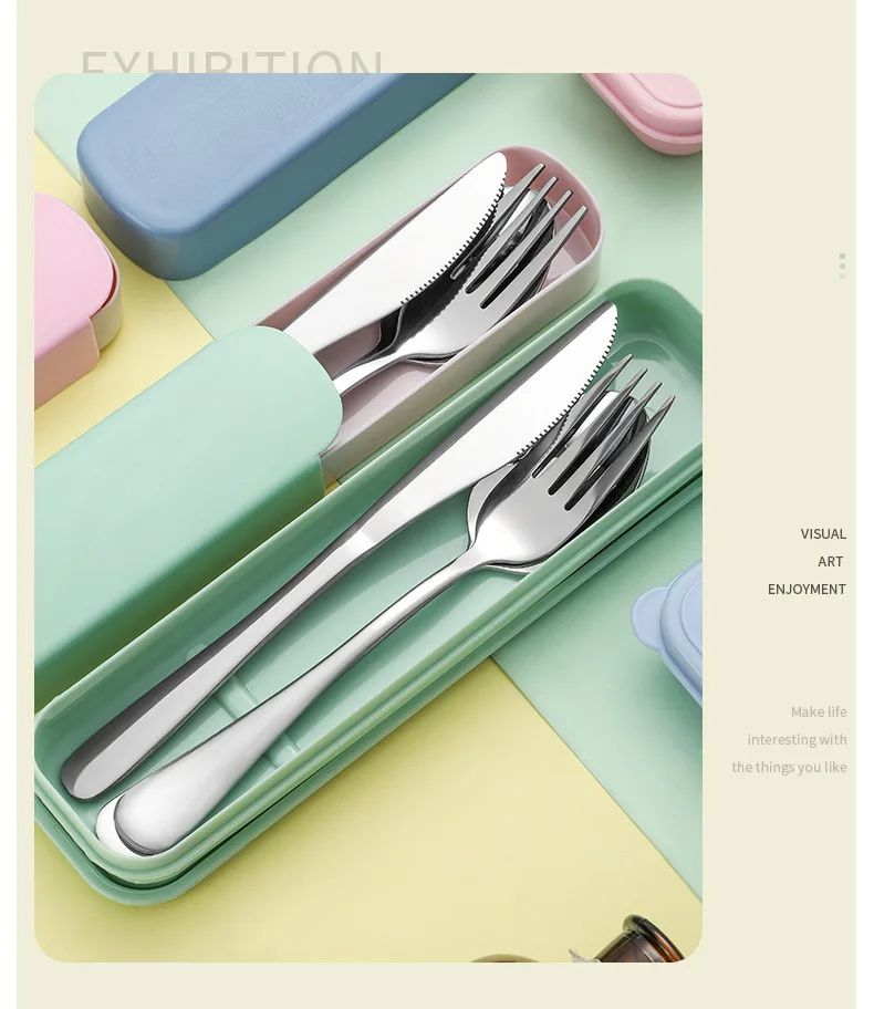 Portable Stainless Steel Cutlery Suit with Storage Box Chopstick Fork Spoon Knife Travel Tableware Set Camping Cutlery