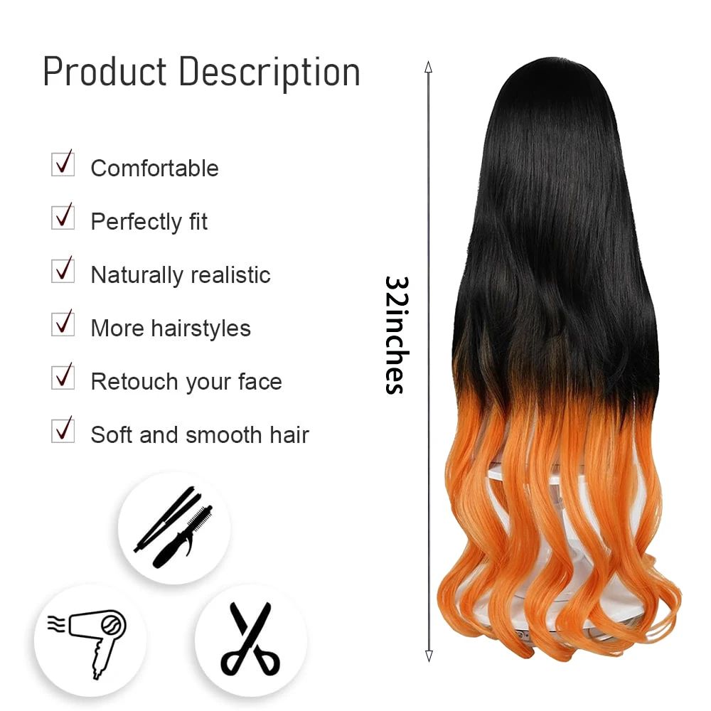 Peruca Sintética de Alta Qualidade para Cosplay de Anime Demon Slayer Kamado Nezuko, Cabelo Cacheado Longo de 81 cm, para Halloween, Carnaval, Festa Diária