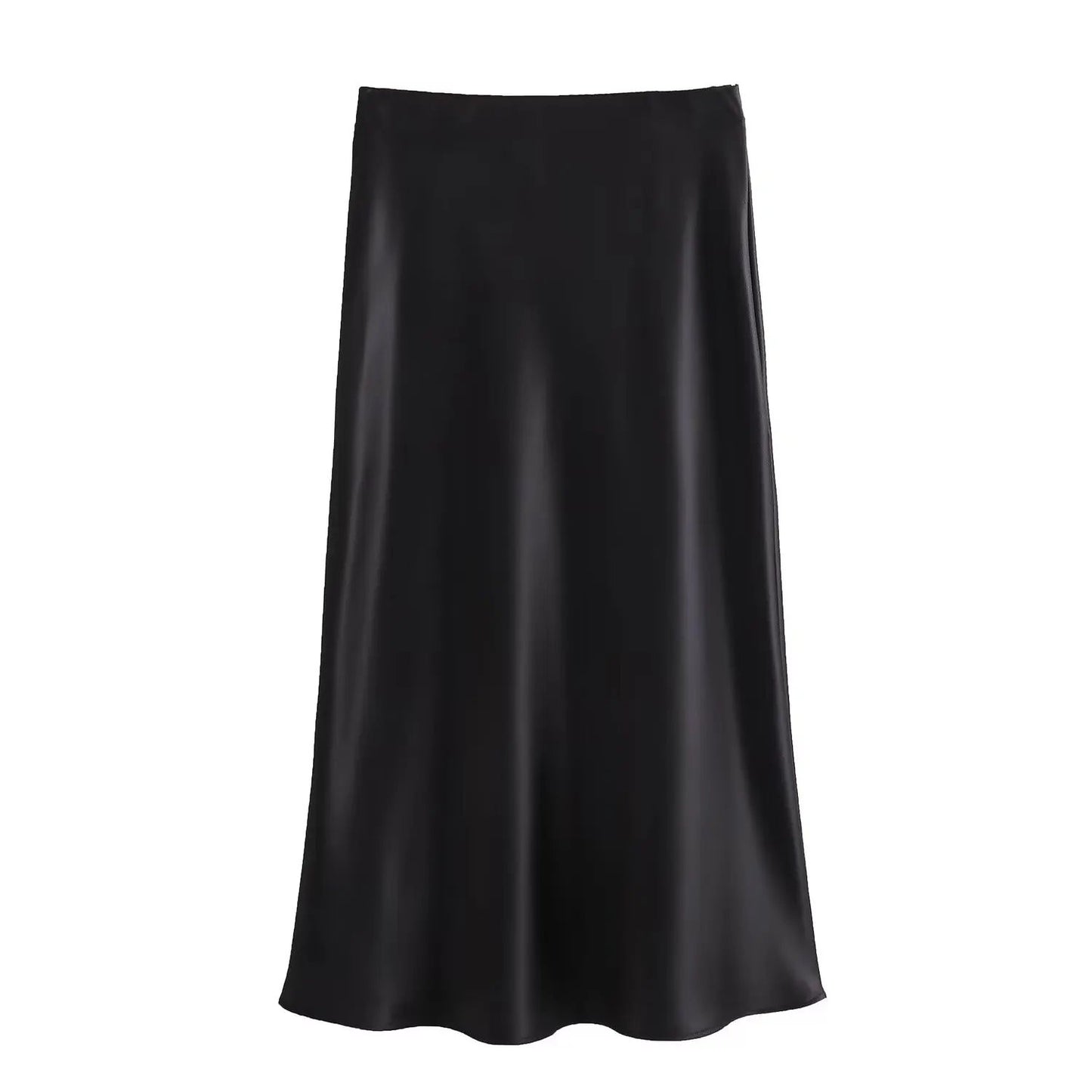 Willshela 2024 Black Satin Skirt Woman High Waist Elegant Long Skirts For Women Fashion Summer Midi Skirt Office Women's Skirts