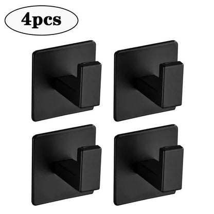 1-4pcs Bathroom Adhesive Wall Black Robe Hooks Towel Hook Coat Holder Keys Clothes Hanger Bathroom Kitchen Hardware Accessories