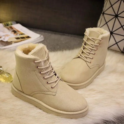 2025 Women Winter Snow Boots Warm Flat Plus Size Platform Lace Up Ladies Women's Shoes New Flock Fur Suede Ankle Boots 36-42