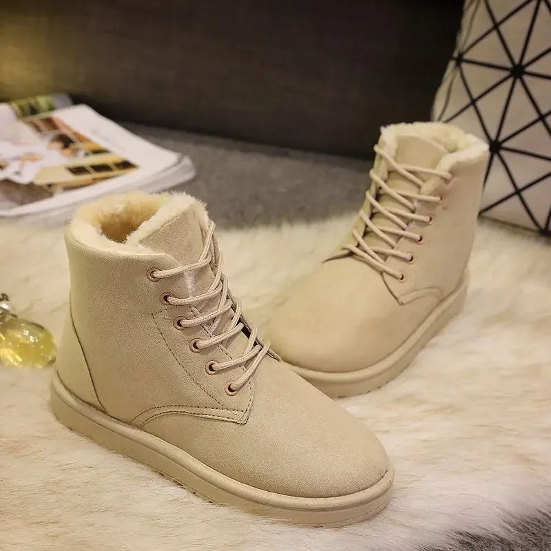 2025 Women Winter Snow Boots Warm Flat Plus Size Platform Lace Up Ladies Women's Shoes New Flock Fur Suede Ankle Boots 36-42