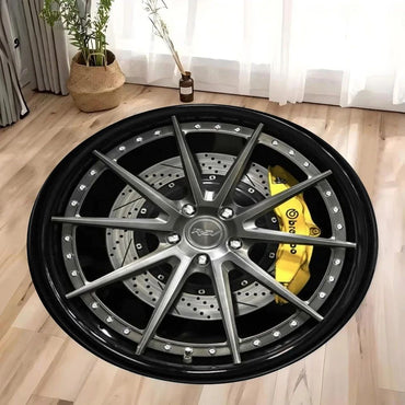 Crystal Velvet Carpet Car Wheels Printing Round Rug Soft Non-Slip Floor Mat for Living Room Bedroom Kitchen Bathroom Decor