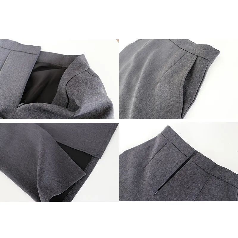 Sweater Coat Skirts 2024 Autumn and Winter New Gray Back Slit Suit Skirt Skirt