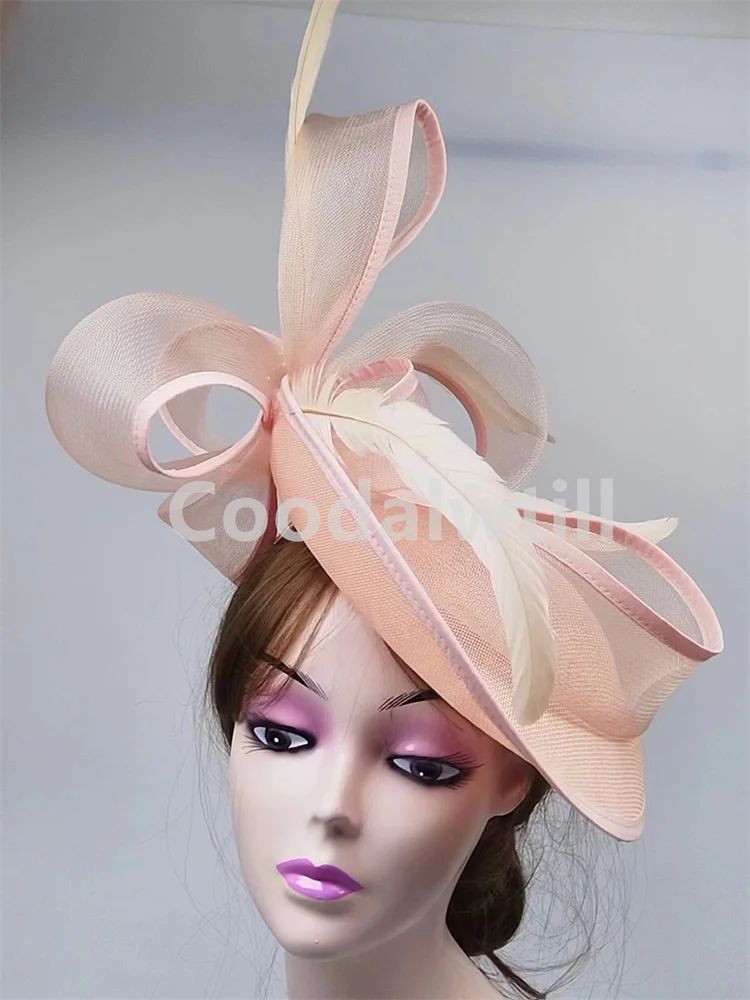 Chapéu Fascinator de Casamento Feminino, Chapéu de Millinery para Eventos Formais na Igreja, Chá, Corrida Kentucky Derby, Chapeau com Pena