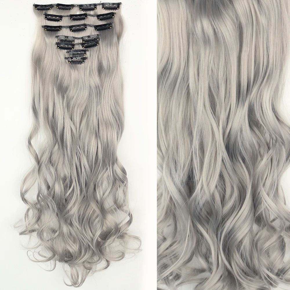 Cabelo Liso Comprido 16 Clipes 7 Pçs/Conjunto de Apliques de Cabelo Sintético Natural Loiro Preto Resistente ao Calor 2026