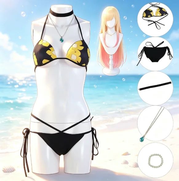Anime My Dress-Up Darling Marin Kitagawa Bikini Cosplay Costume Swimsuit Summer Beach Swimwear Outfit Halloween Carnival Party