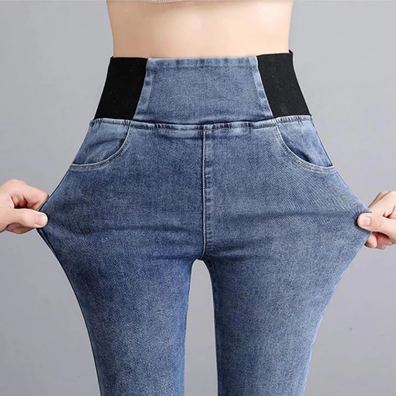 PTKPCC New Elastic Waist Skinny Jeans Women Spring Slim Stretch Denim Pants Vintage Pencil Vaqueros Mom Pantalones De Mujer