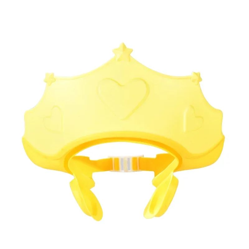 Chapéu de banho de borracha macia ajustável à prova d'água para bebês, proteção auricular infantil, xampu seguro para crianças, chapéu de bebê padrão coroa