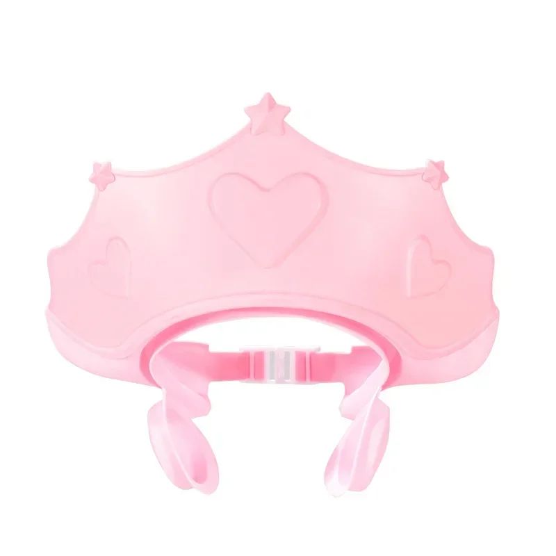 Chapéu de banho de borracha macia ajustável à prova d'água para bebês, proteção auricular infantil, xampu seguro para crianças, chapéu de bebê padrão coroa