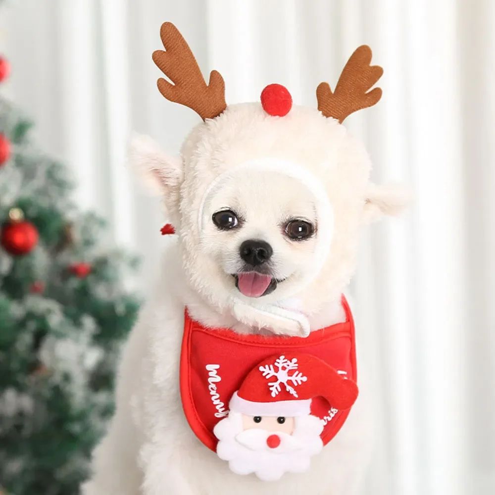 1Pcs Chapéu de Natal Engraçado para Cães, Babadores de Papai Noel para Animais de Estimação, Fantasia de Cosplay para Festa de Ano Novo, Boné de Filhote, Cachecol para Gatos Fofos, Acessórios de Roupa, Presente