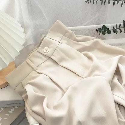 Korean High Waist Nine Point Trousers Female Fall Summer Casual Loose Office Lady Suit Pants Fashion Solid Color Work Pant New