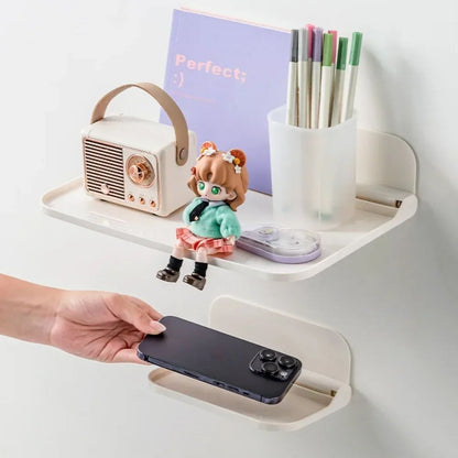 Prateleira de parede dobrável para celular sem furos no banheiro, rack de armazenamento para dormitório, decodificador de TV, ao lado da cama