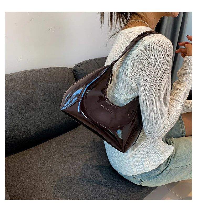 Trendy Designer Solid Shoulder Bags for Women Handbags and Purses 2024 New Fashion Patent Leather Underarm Ladies Tote Bags