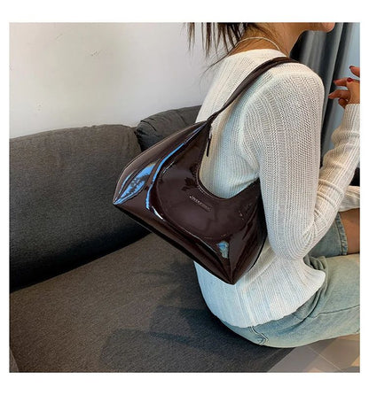 Trendy Designer Solid Shoulder Bags for Women Handbags and Purses 2024 New Fashion Patent Leather Underarm Ladies Tote Bags