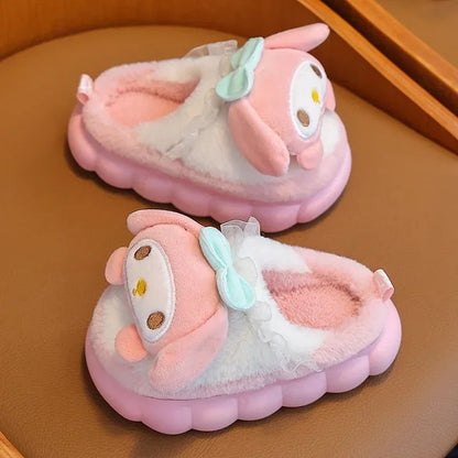 Winter Warm Cute Cartoon Indoor Mule Soft Non-slip Fluffy Slippers For Kids Teen Boys Girls Children Home Cotton Shoes Size 24-4