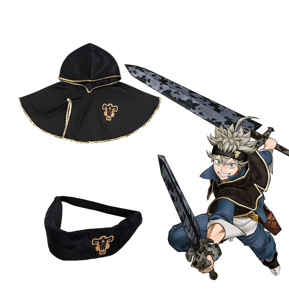 Anime Black Clover Asta Cloak Shawl Headband Black Bull Logo Hooded Cape Cosplay Costume Man Cloak Halloween Costumes