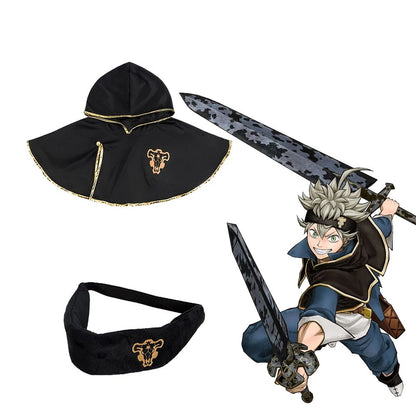Anime Black Clover Asta Cloak Shawl Headband Black Bull Logo Hooded Cape Cosplay Costume Man Cloak Halloween Costumes