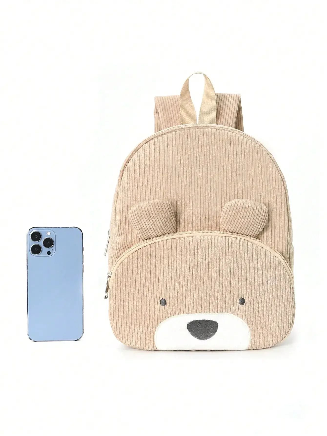 Cute Cartoon Bear Embroidered Corduroy Children's Backpack Suitable for Boys and Girls Kindergarten Elementary School Gifts