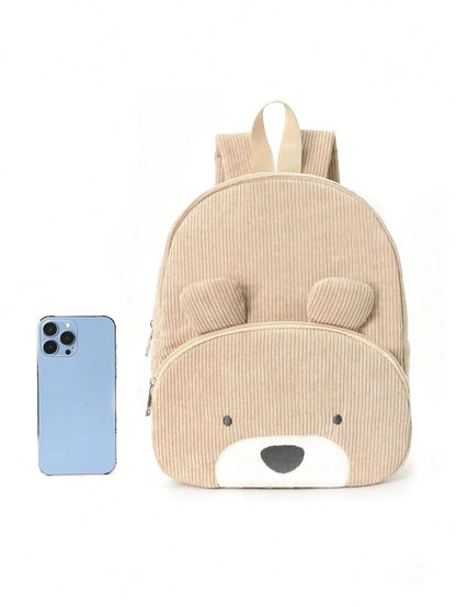Cute Cartoon Bear Embroidered Corduroy Children's Backpack Suitable for Boys and Girls Kindergarten Elementary School Gifts