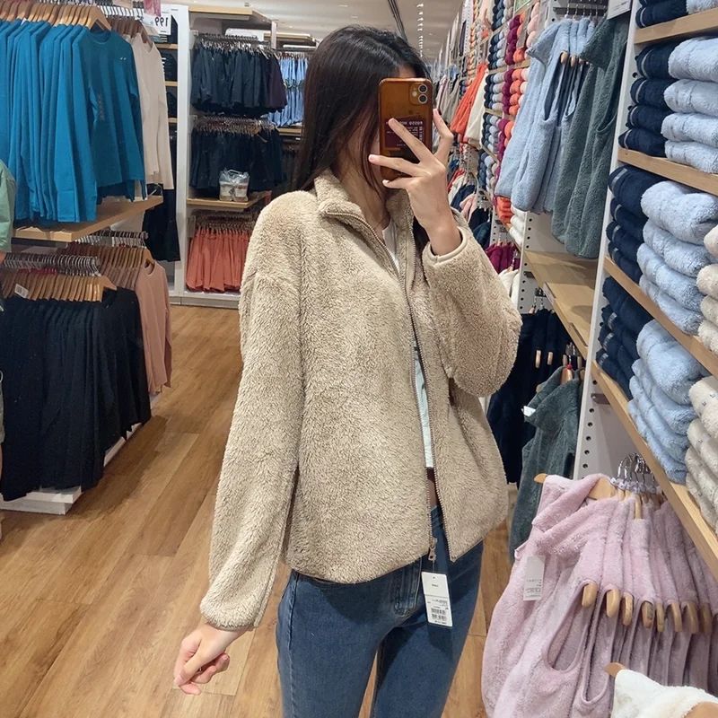 Autumn Winter Women's Long Velvet Fleece Zipper Sleeve Coat Warm Coral Fleece Jacket Full Length Outerwear Comfortable Coat