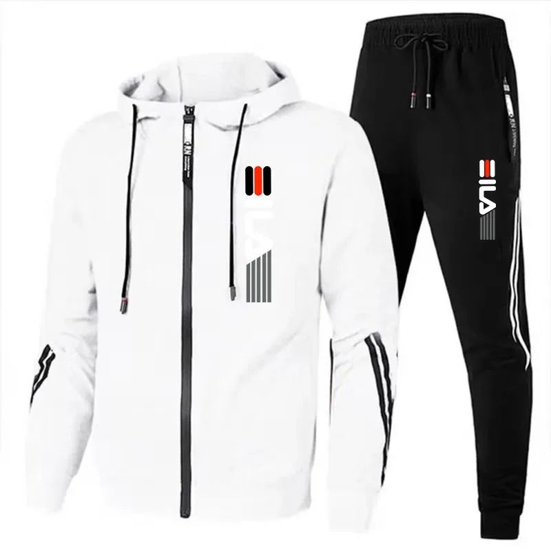 Autumn and Winter Men's Jogging Fitness Sets, Men's Casual Sportswear Sets, Zippered Sportswear Shirts + Sportswear Pants Sets