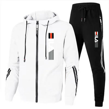 Autumn and Winter Men's Jogging Fitness Sets, Men's Casual Sportswear Sets, Zippered Sportswear Shirts + Sportswear Pants Sets