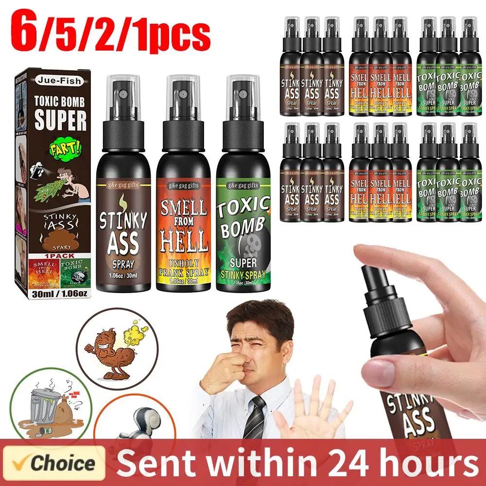 6 unidades-1 unid. 30ml Adereços de Halloween Spray Líquido de Peido Não Tóxico Bomba de Cheiro Fedorento Brinquedo de Pegadinha de Gás Malcheiroso Artigos de Festa de Brincadeira