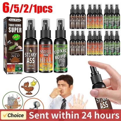 6 unidades-1 unid. 30ml Adereços de Halloween Spray Líquido de Peido Não Tóxico Bomba de Cheiro Fedorento Brinquedo de Pegadinha de Gás Malcheiroso Artigos de Festa de Brincadeira