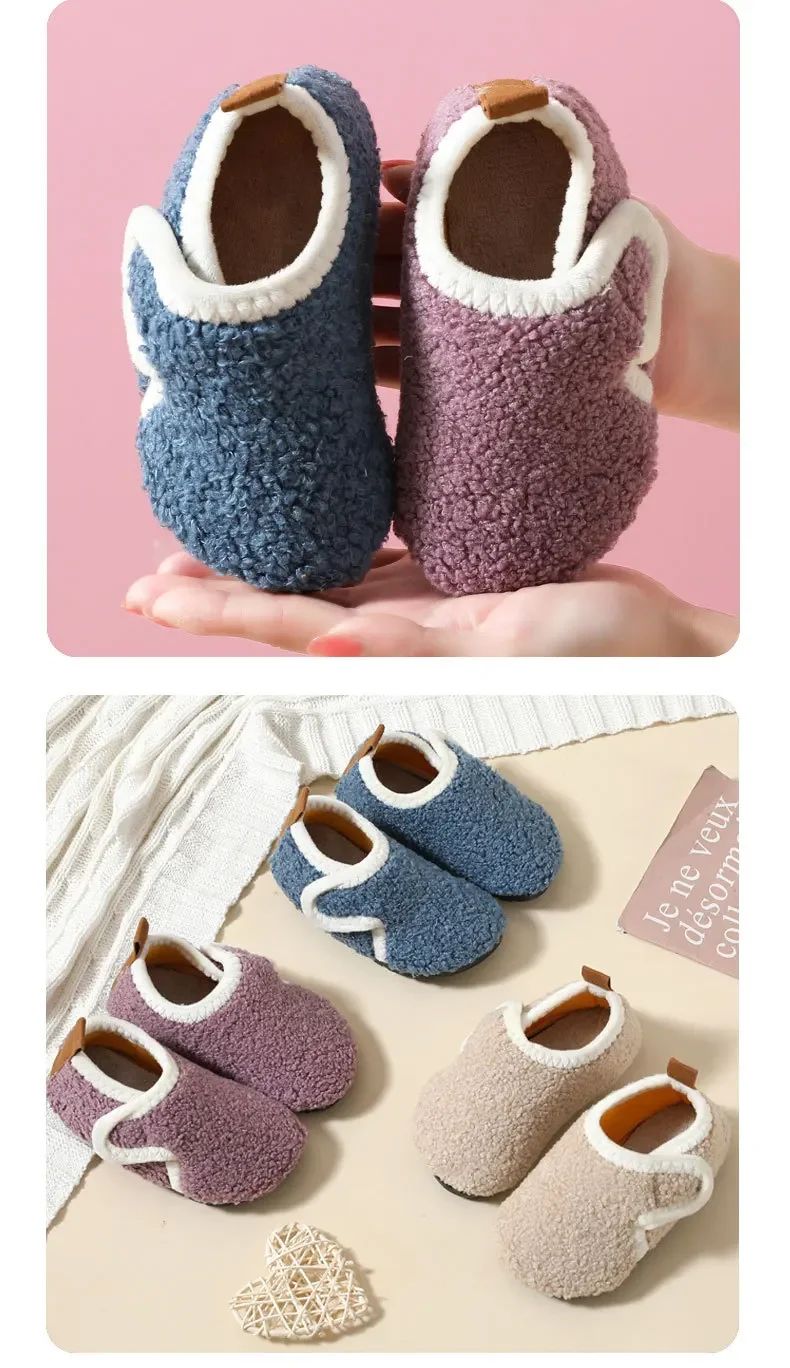 Pantuflas Child Cotton Slippers Solid Warm Kid Winter Home Shoe Boy Girl Plush Floor Shoe Indoor Soft Sole Anti-slip Cotton Shoe