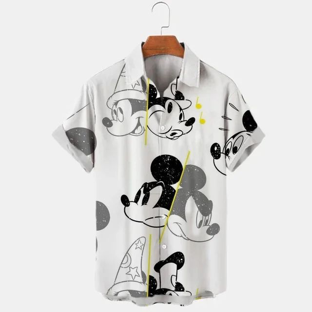 Miniso New 3d Shirts Mens Disney Mickey Mouse Street Tops Cute Cartoon 3d Printed Shirts Mens Casual Fashion Shirts 2024
