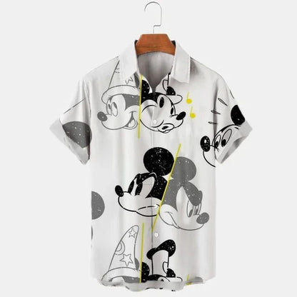 Miniso New 3d Shirts Mens Disney Mickey Mouse Street Tops Cute Cartoon 3d Printed Shirts Mens Casual Fashion Shirts 2024