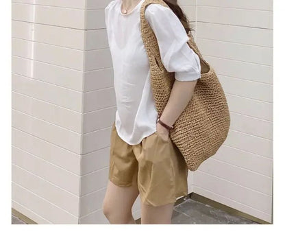 Fashion Straw Women Shoulder Bags Paper Woven Female Handbags Large Capacity Summer Beach Straw Bags Casual Tote Purses