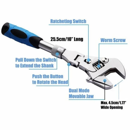 Chave de Torque Multifuncional 5 em 1 de 10 Polegadas Chave de Catraca Ajustável Chave Dobrável de 180 Graus Ferramenta Manual de Manutenção Doméstica