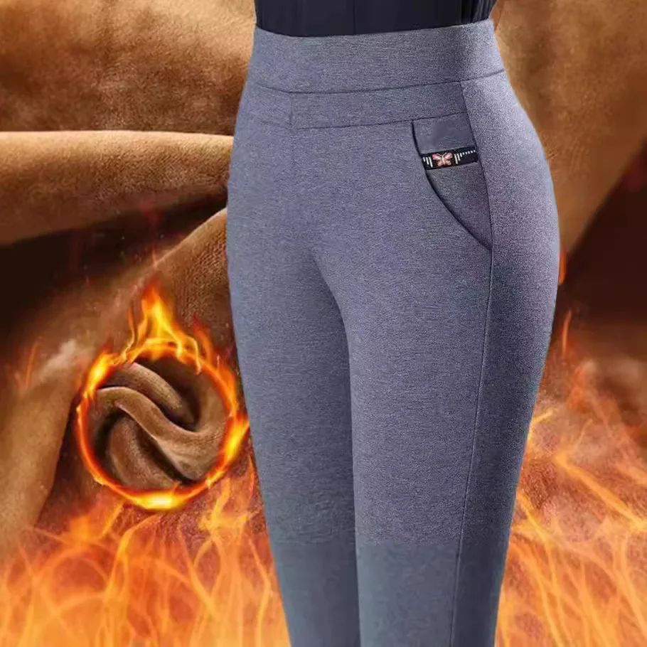 High Waist Thickened Fleece Elastic Straight Leg Pants plus Size Slimming Mom Jeans for Older Women Autumn Winter Trousers