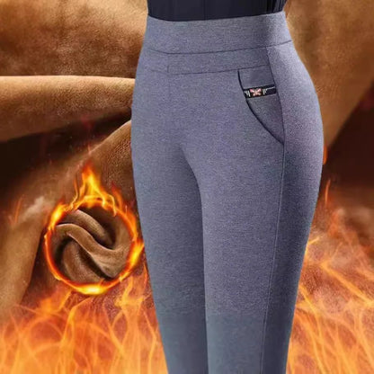 High Waist Thickened Fleece Elastic Straight Leg Pants plus Size Slimming Mom Jeans for Older Women Autumn Winter Trousers