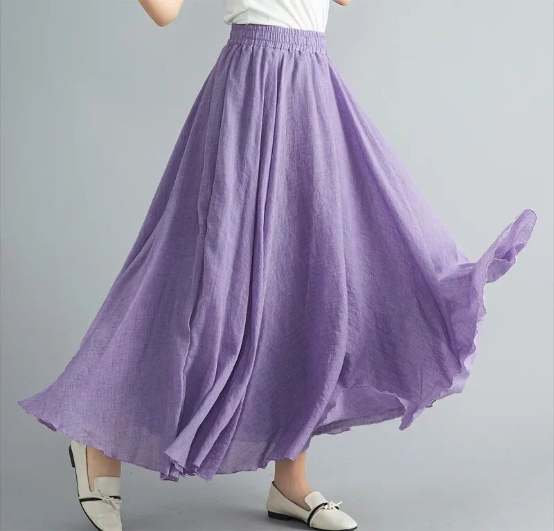Fashion Solid Cotton Linen Women Skirts Maxi Elegant Harajuku Saia Casual Loose Long Skirt Ladies Clothes Faldas Ropa Mujer