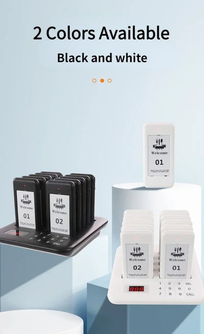 Wireless Restaurant Pagers Calling System 24 Coasters Buzzer Vibrator Bell Receivers For Food Truck Bar Coffee Fast Food Hotel