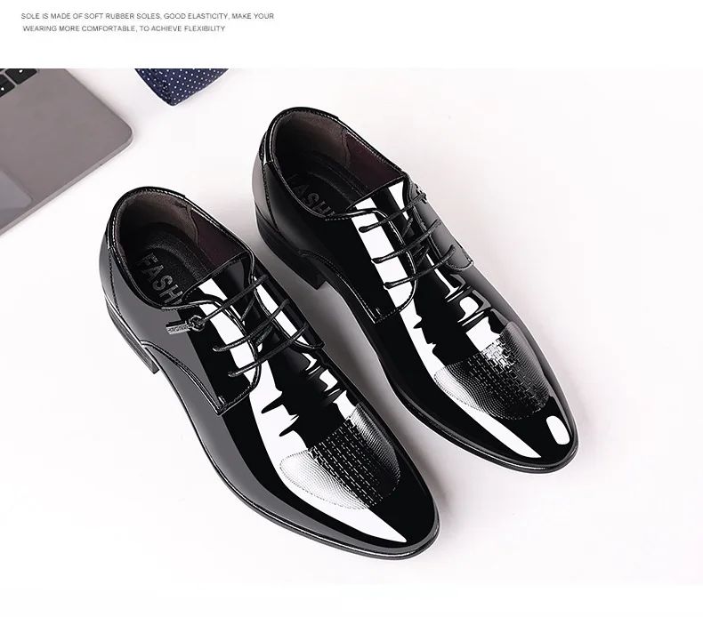 Luxury Business Oxford Leather Shoes Men Breathable Patent Leather Formal Shoes Plus Size Man Office Wedding Flats Male Black