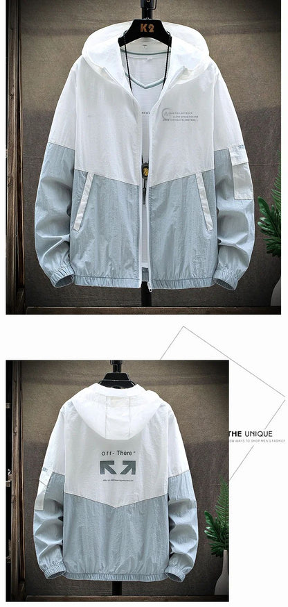 2025 Summer Skin Coats Men Ultra Light UV Sun Protection Big Size Hooded Windbreaker Jacket Men Striped Casual Outwear