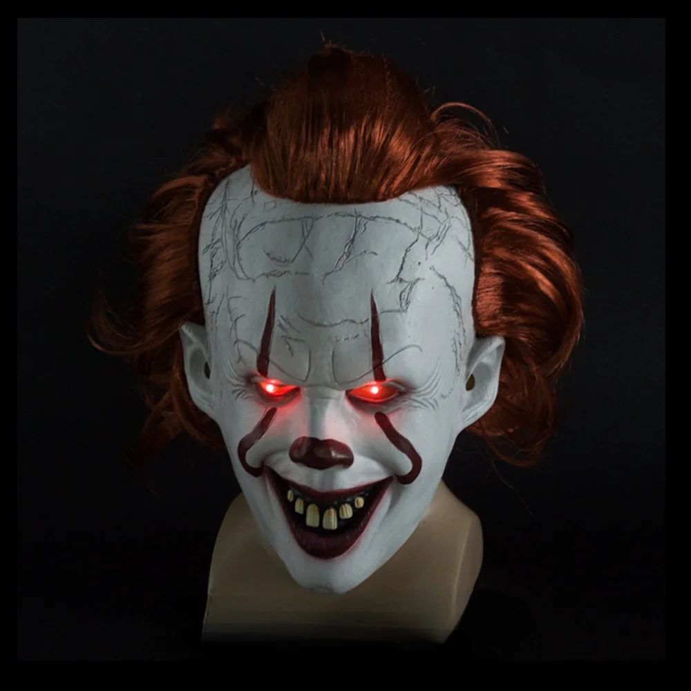 Horror Glowing Clown Mask Halloween Masque Pennywise Cosplay Latex Glow Joker Mask with Multicolor Hair Wig Joker Mask for Adult