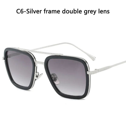 Óculos de Sol da Moda Armação Quadrada Estilo Tony Stark Óculos de Sol Feminino Masculino Quadrado Grife Óculos Retrô Masculino Iron