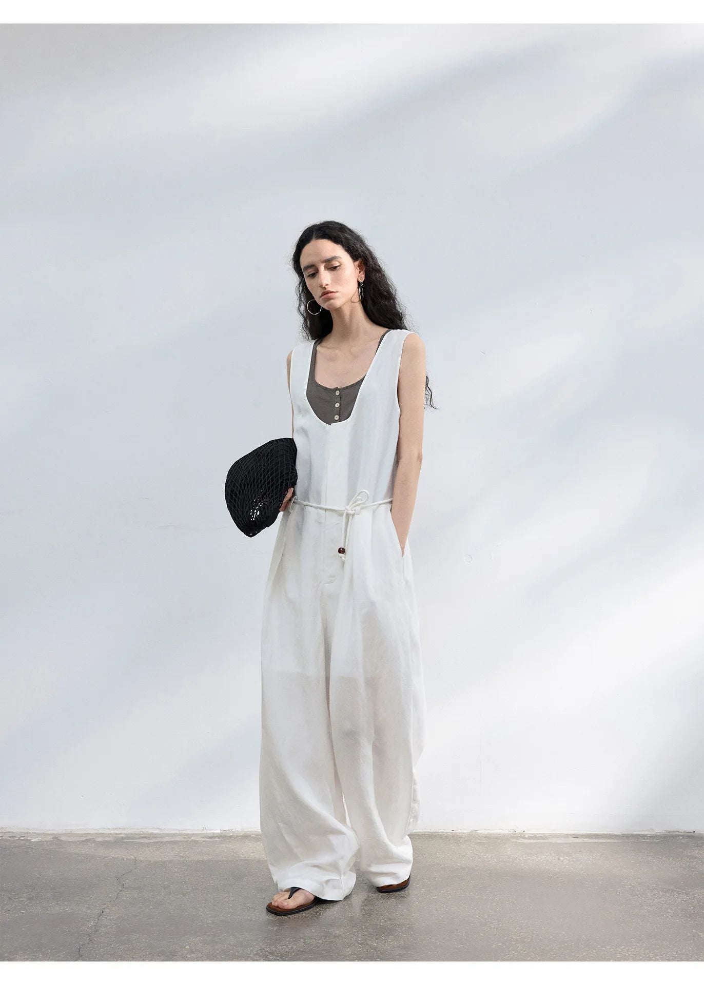 Colne U-Neck Linen Blend Vest And Knife Pleat One-Piece Pants Women's Fashion Design Sensation Tianli Material Long Pants