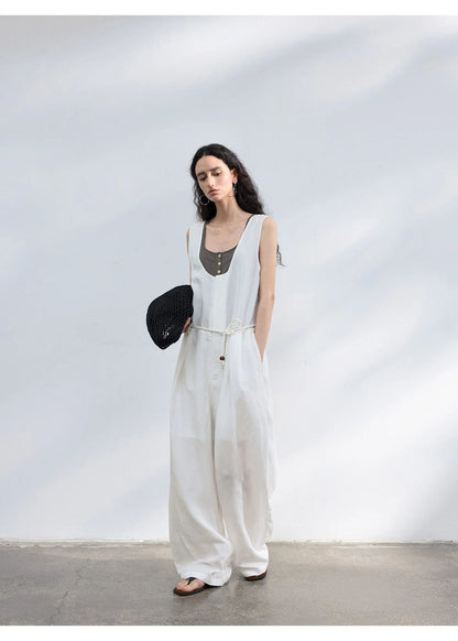 Colne U-Neck Linen Blend Vest And Knife Pleat One-Piece Pants Women's Fashion Design Sensation Tianli Material Long Pants