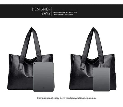 Female Big Soft Leather Satchel Bag Classic Solid Color Simple Casual Large Capacity Tote Single Shoulder Bag Purses and Handbag