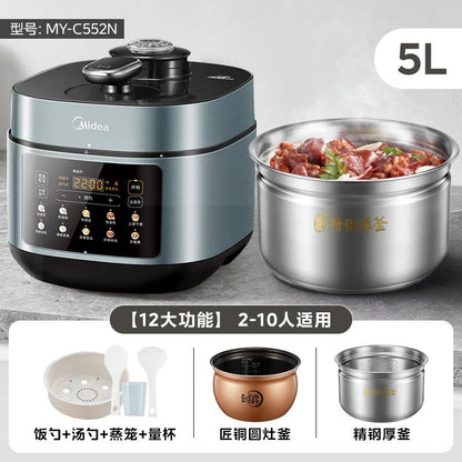220V Midea Electric Pressure Cooker Stainless Steel Dual Pot Smart Multicooker for Home Kitchen BD