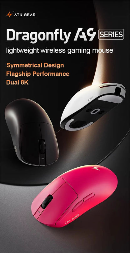 ATK Dragonfly A9 Ultra/A9 Plus Gaming Mouse Dual 8K Polling Tri Mode PAW3395/3950 Sensor Ergonomic  Esport PC Peripheral