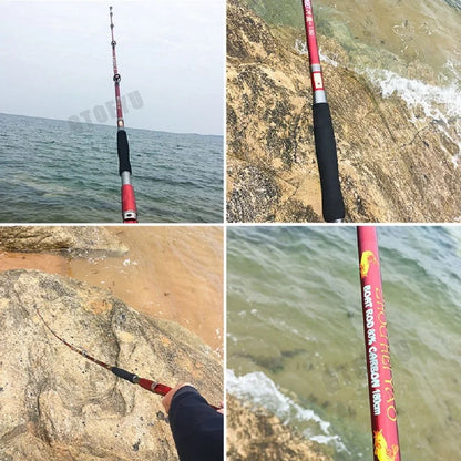 1.8M 2.1M  2.4M Portable 3-Piece Fishing Rod Travel Surf Saltwater Carbon Spinning Rod 30-50lb Boat Jigging Trolling Fishing Rod